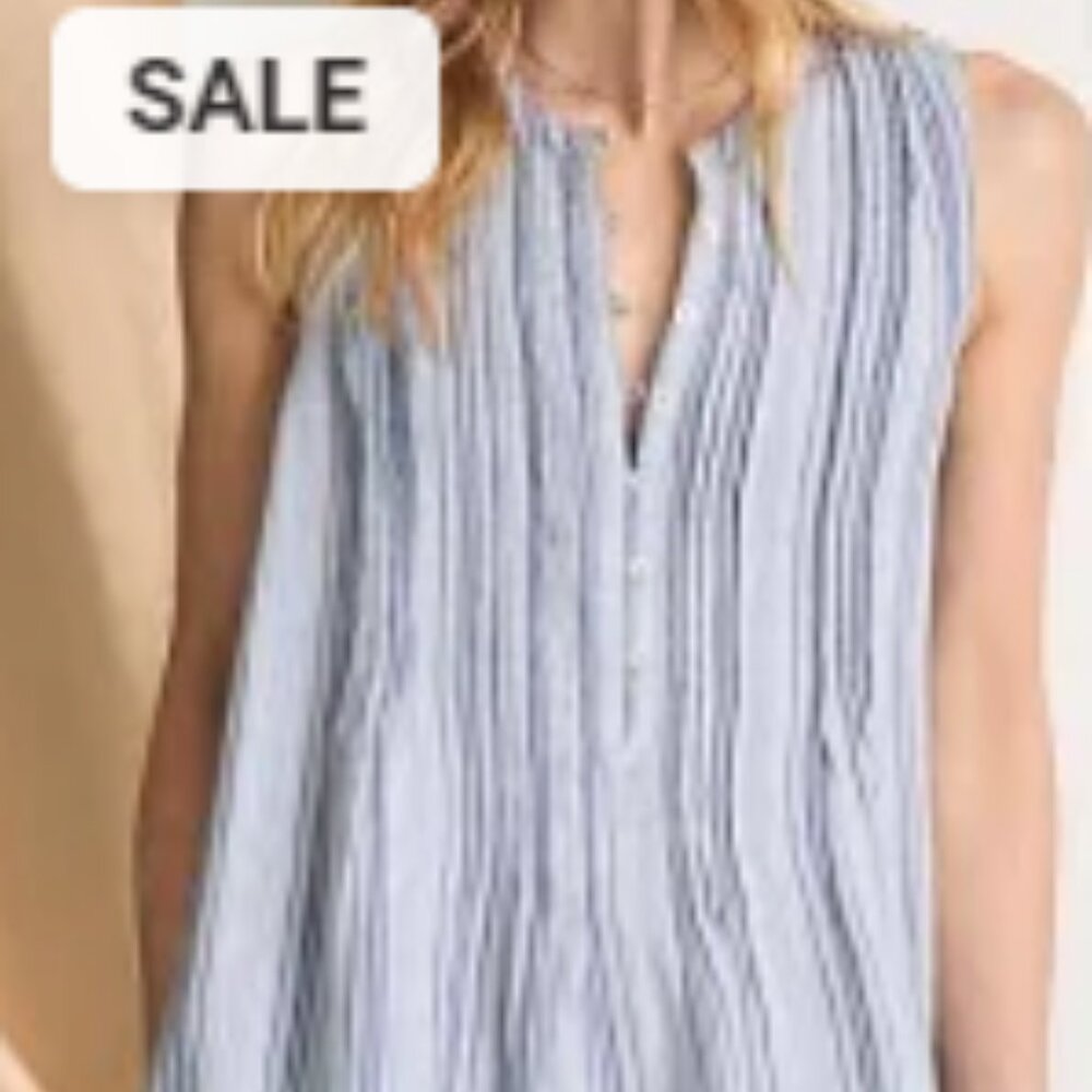 Faherty Isha Linen Blue Mini Stripe Size Small